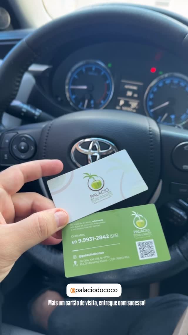 Cartões de visita do Palácio do Coco com QR Code, material gráfico entregue em Ariquemes